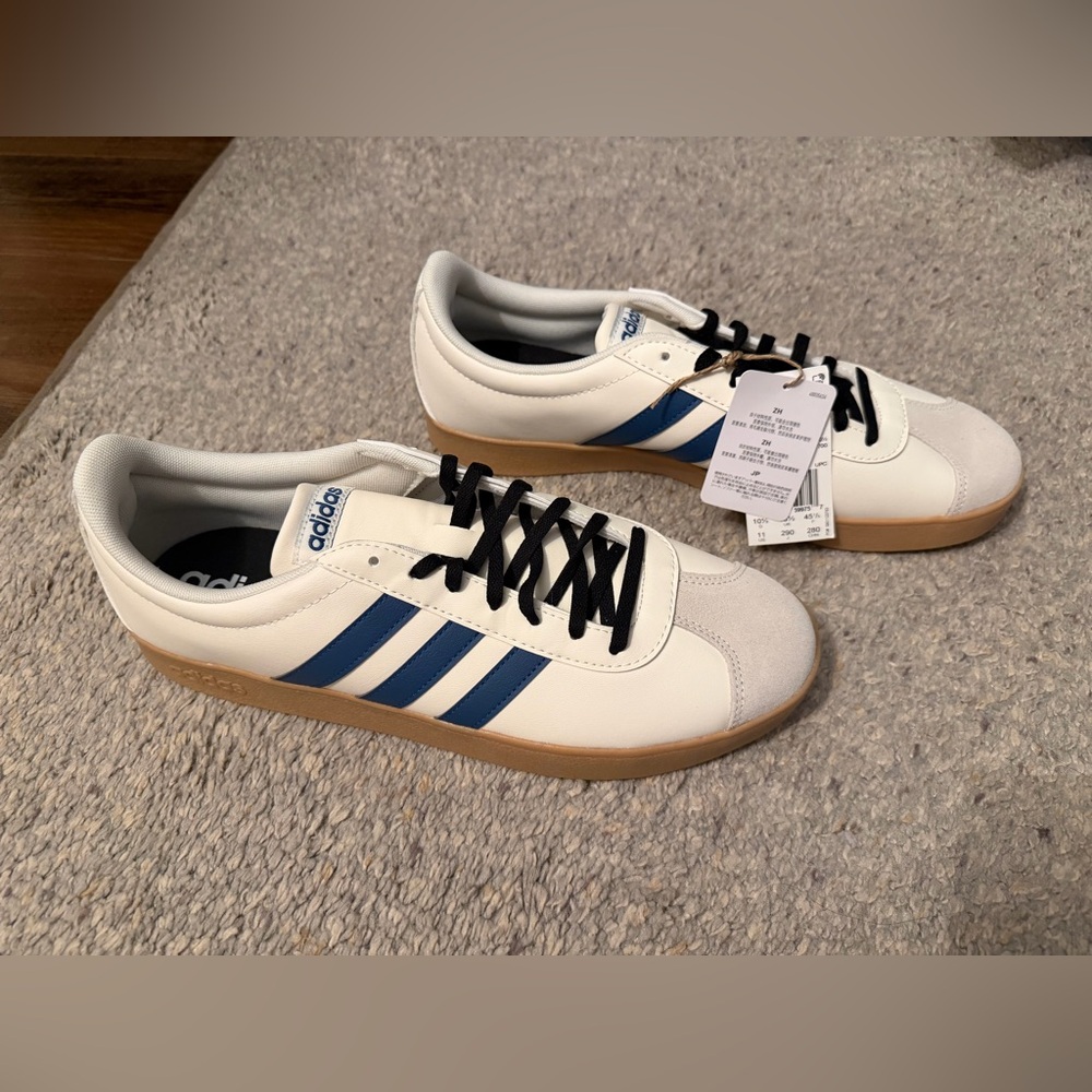NWT Adidas VL Court Base Navy Cream Black Laces Mens Sneakers Shoe Size 10.5